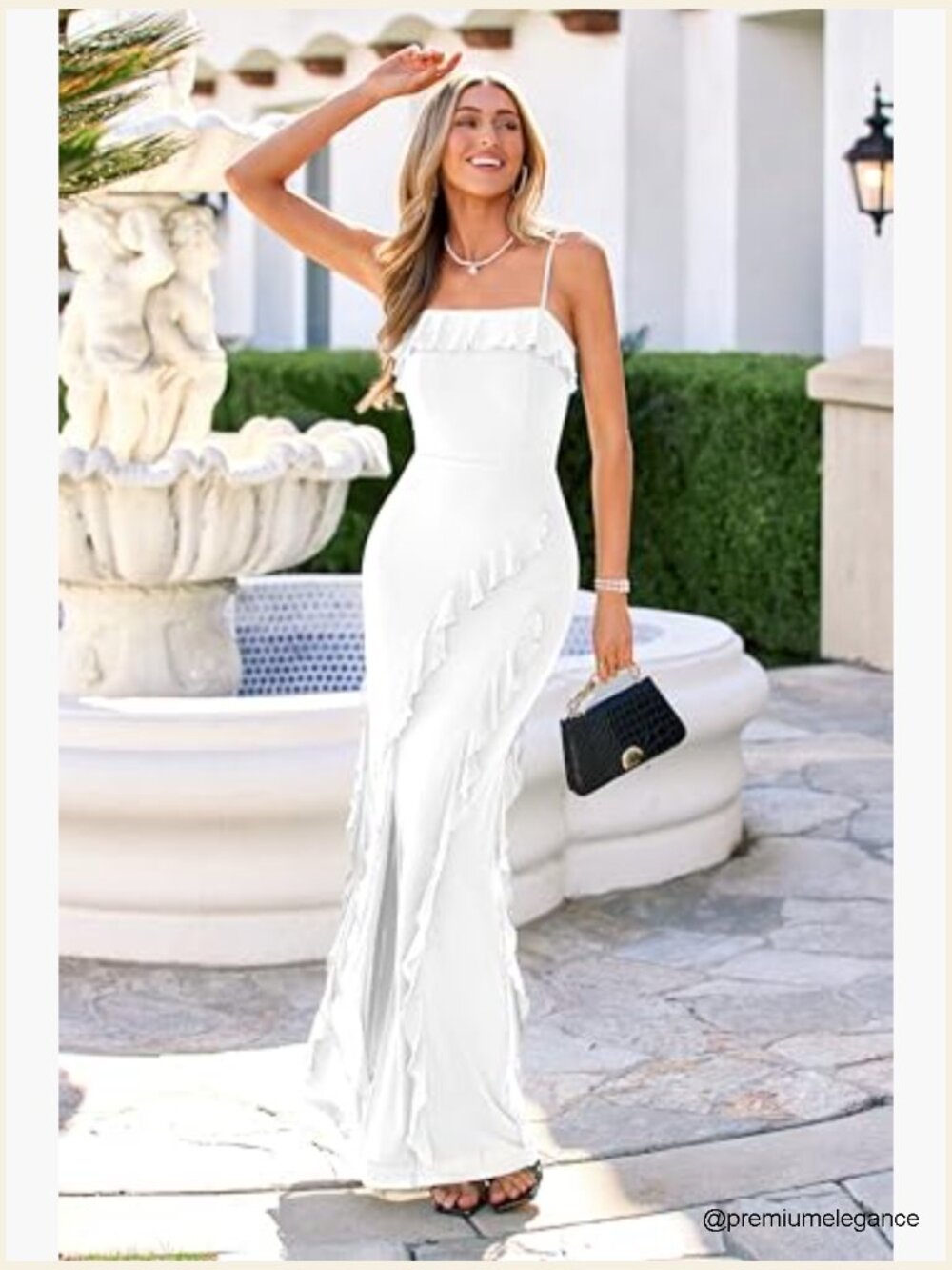 Bodycon Maxi Dress Mesh Ruffle Spaghetti Strap Square Neck Formal Cocktail - Picture 6 of 7
